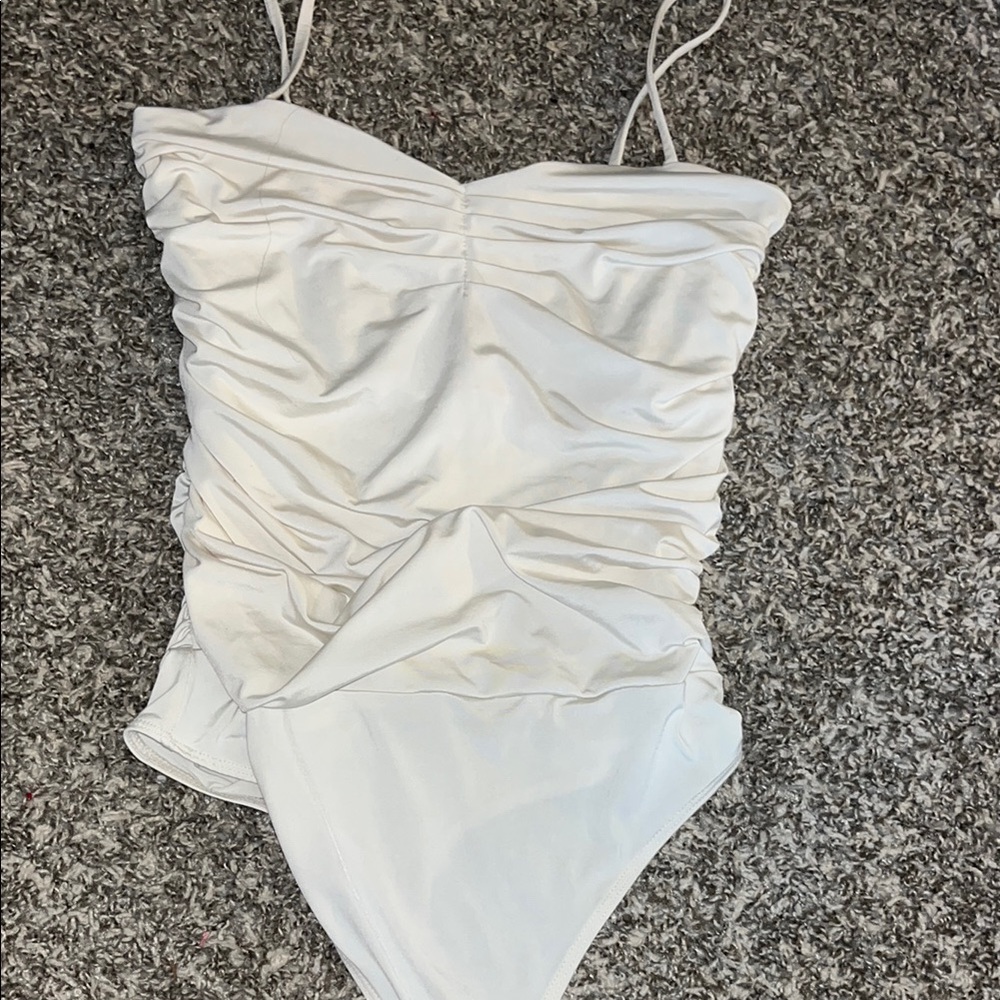 Express White Ruched Bodysuit